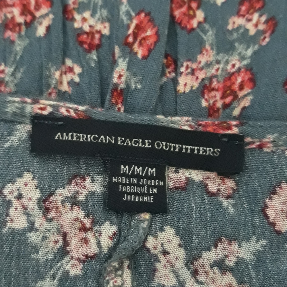 American Eagle Floral Blue Tie Front Dress - Picture 5 of 6